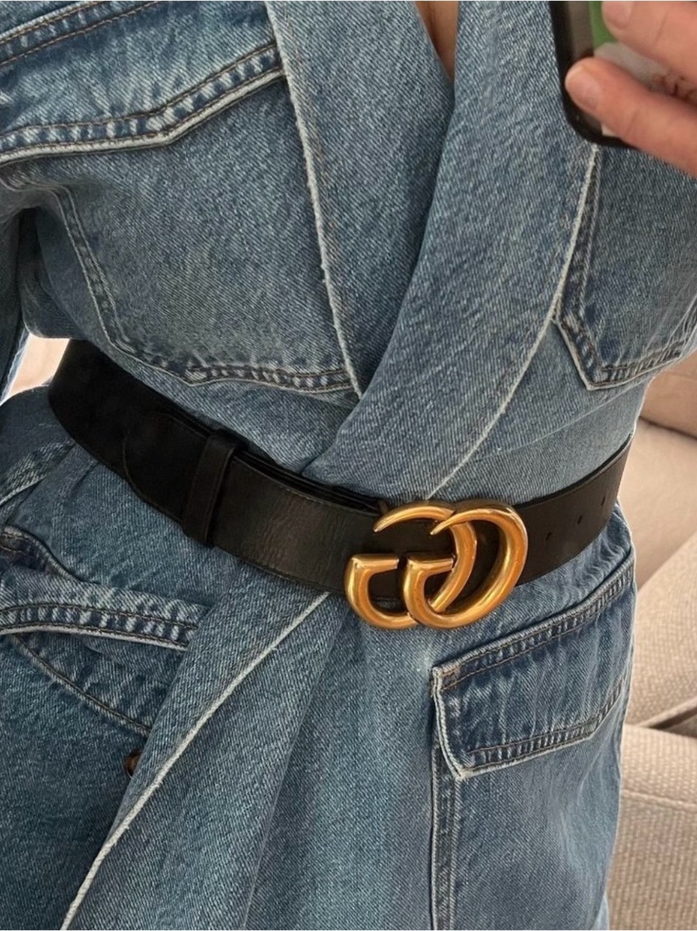 Gucci GG Marmont Black Leather Belt Double G Buckle Size 90 - Picture 3 of 7